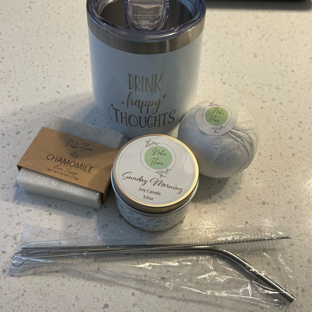 White 'Drink Happy Thoughts' Tumbler Set